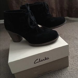 Clark’s Carleta Black suede bootie size 7.